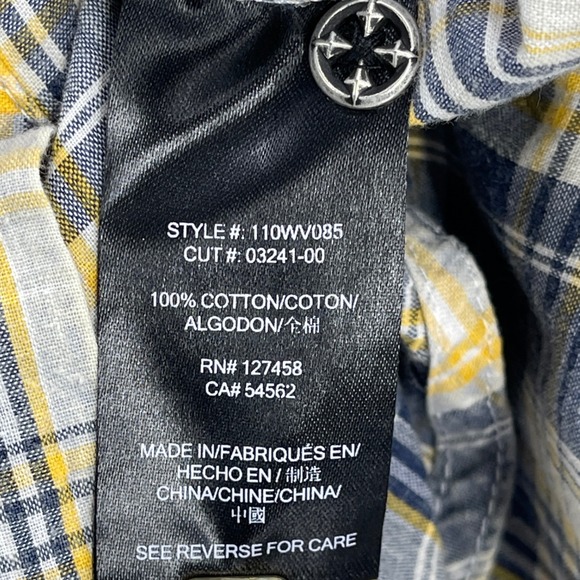 Affliction Shirt Men M Blue Plaid Edgy Grunge Fleur De Lis Black Premium Button - Picture 6 of 11